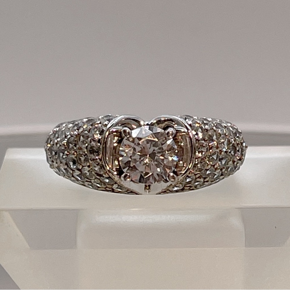 Heart Shaped Vintage Simulated Diamond Solitaire LOVE Ring Platinum Sterling